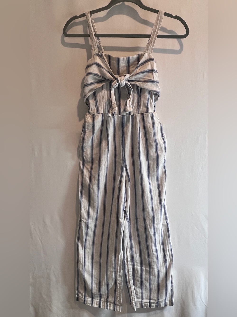 Abercrombie & Fitch Linen Blend Jumpsuit Striped White Blue Women Summer XS